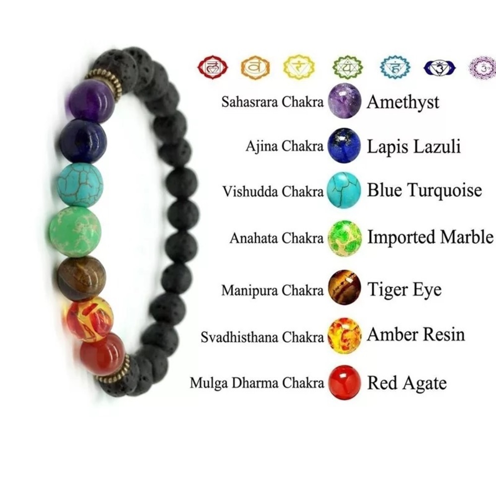 Lotus 8mm Lava Stone Chakra Mala Charm Bracelet - Picture 3 of 4